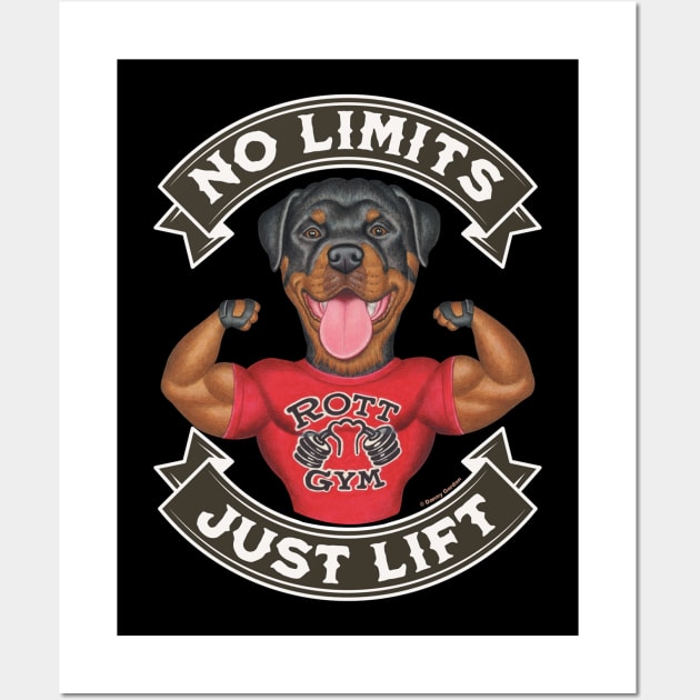 Cute Funny Rottweiler Flexing Muscles Wall Art by Danny Gordon Art